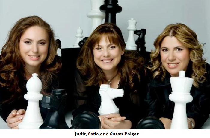 The Polgar sisters. Left to Right: Susan Polgar, Sofia Polgar, Judit Polgar